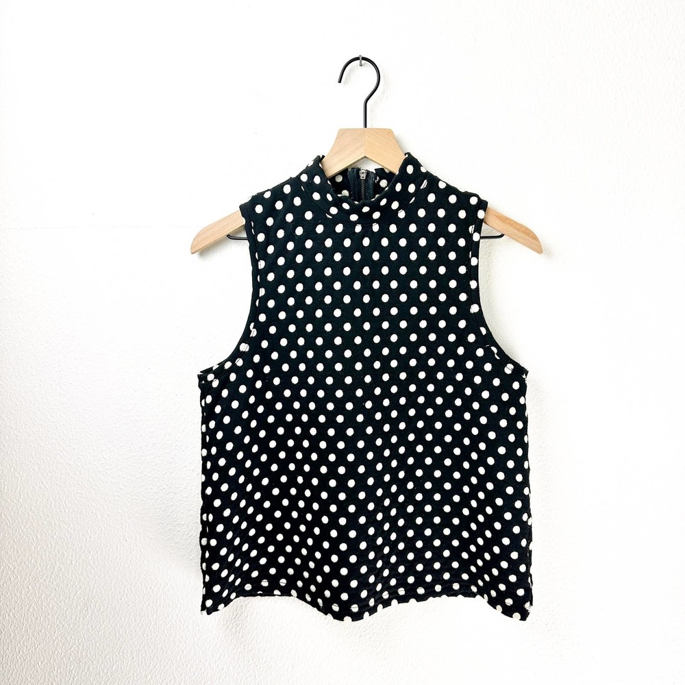 Anthropologie Postmark Black and White Polka Dot High Neck Tank Top, Small